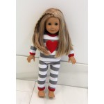 Doll & Me Set - Gray Red Heart Striped Pajamas
